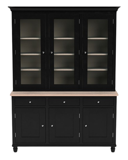 Suffolk 5ft Contemporary Glazed Dresser - Warm Black Exterior & Driftwood Interior- No Lighting
