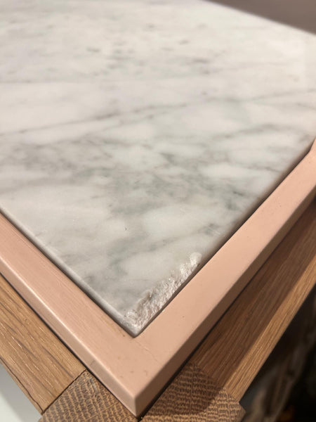 Ardingly Cabinet in Potters Pink with Lower Shelf, Marble and Mirror