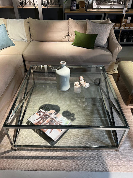 Manhattan 120 Square Coffee Table - Metal & Glass