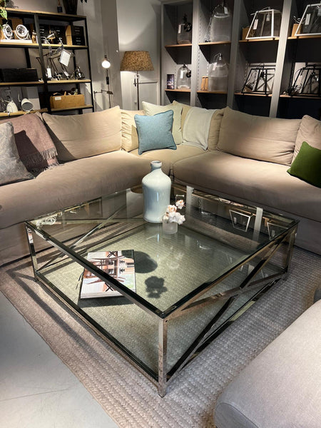 Manhattan 120 Square Coffee Table - Metal & Glass