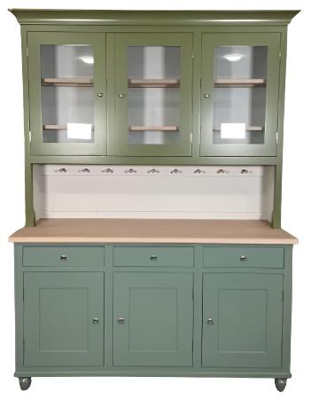 Suffolk 5ft Glazed Rack Dresser - Dresser Top- Olive, Sideboard Base- Cactus