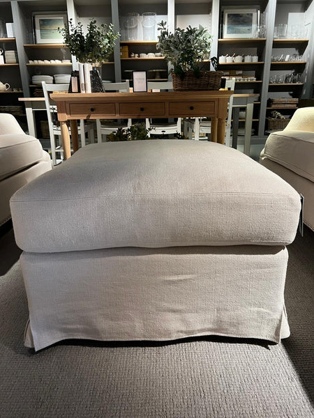 Long Island Footstool - Heavyweight Linen Pale Oat