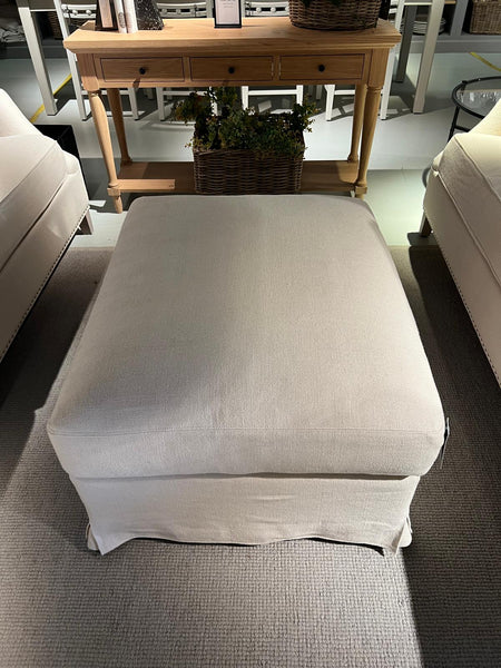 Long Island Footstool - Heavyweight Linen Pale Oat