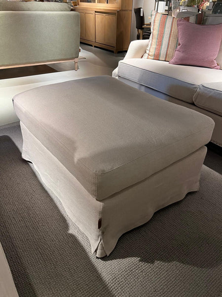 Long Island Footstool - Heavyweight Linen Pale Oat