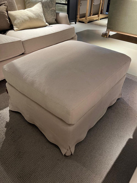 Long Island Footstool - Heavyweight Linen Pale Oat