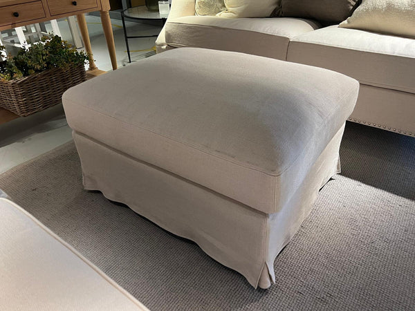 Long Island Footstool - Heavyweight Linen Pale Oat