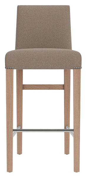 Shoreditch High Back Bar Stool - Heavyweight Linen Spelt- Natural  Oak